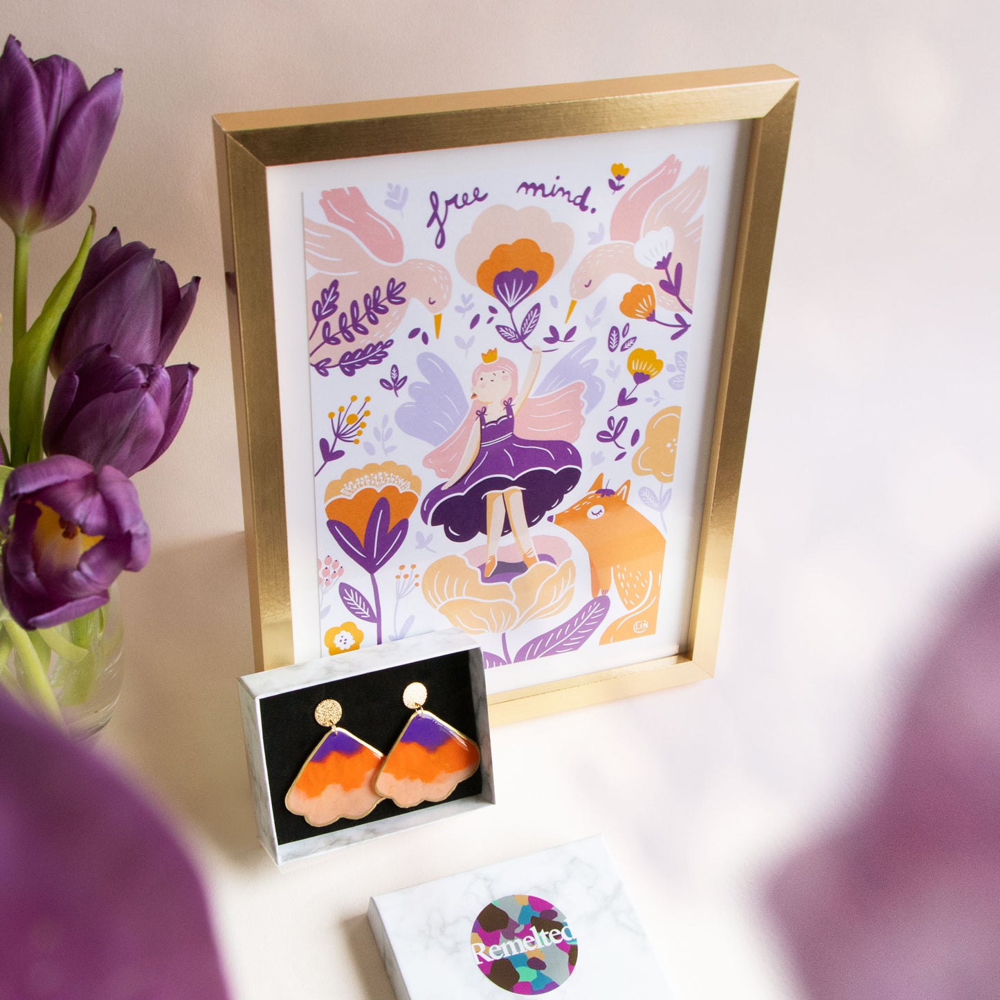 Exklusive Box 🧡 Free Mind 💜 – Illustration und recycelte Schleifen – Zusammenarbeit mit @linbulle