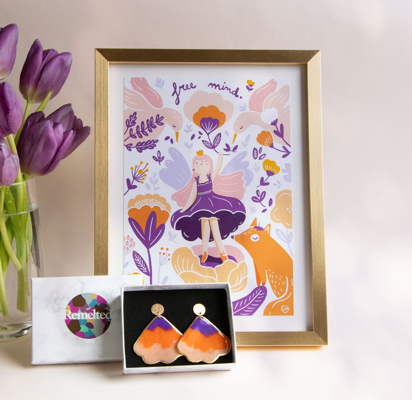 Exklusive Box 🧡 Free Mind 💜 – Illustration und recycelte Schleifen – Zusammenarbeit mit @linbulle