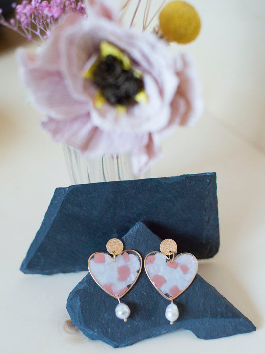 GROSSES HERZ aus Perlmutt und Pfirsich – vergoldet