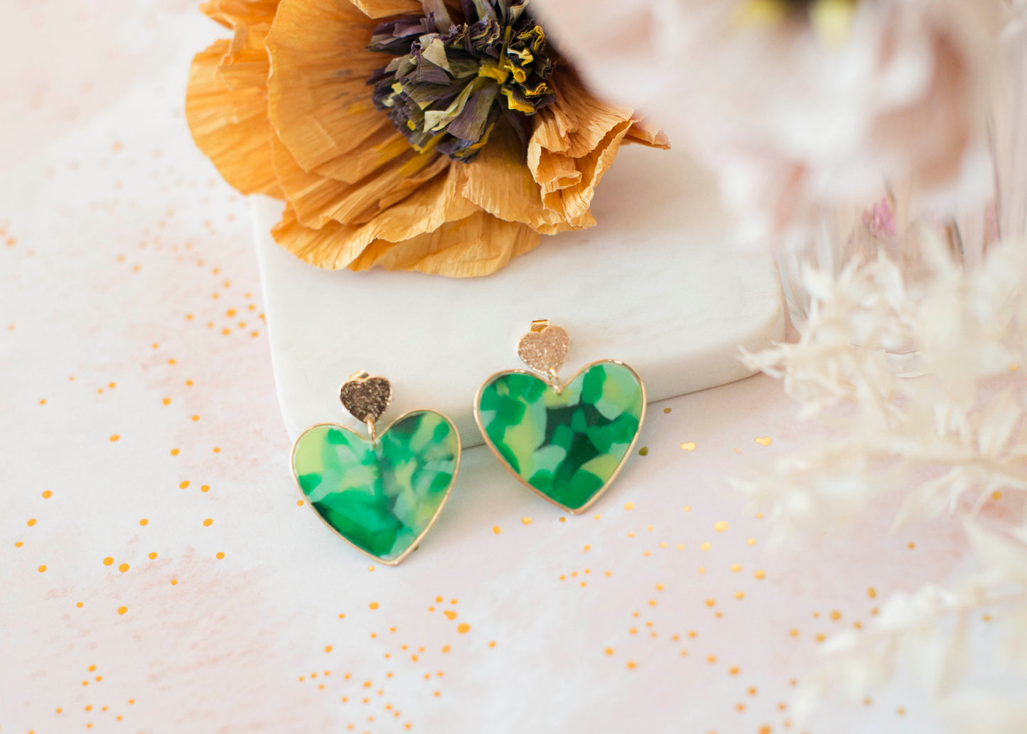 Boucles BIG HEART - Go Green - Camaïeu de verts