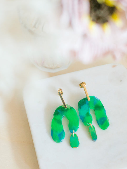 BOW earrings - shaped like green arches