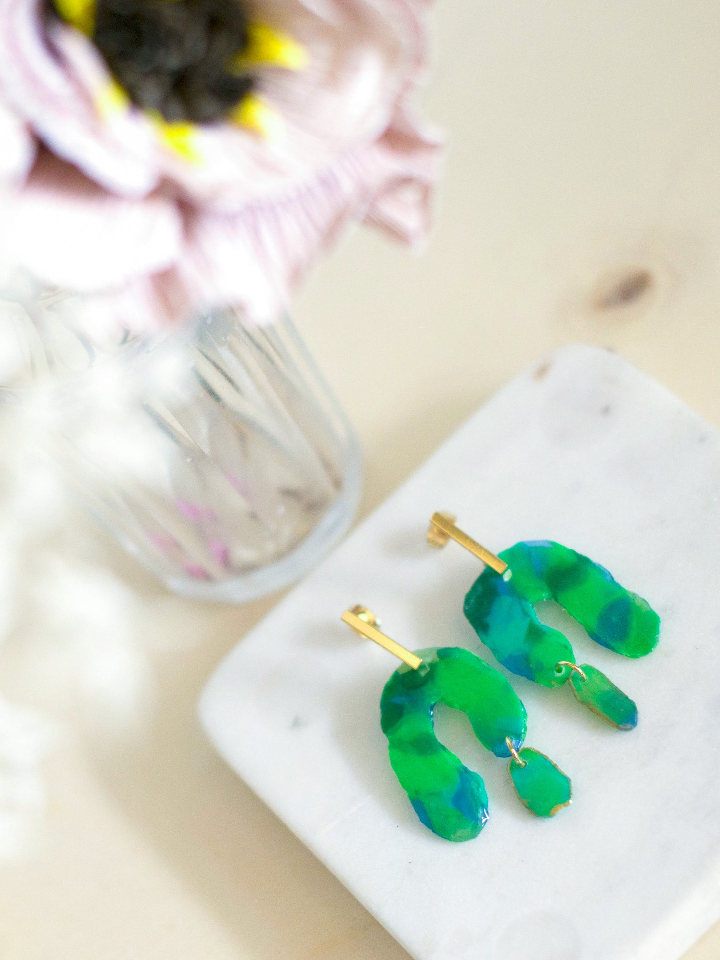 BOW earrings - shaped like green arches