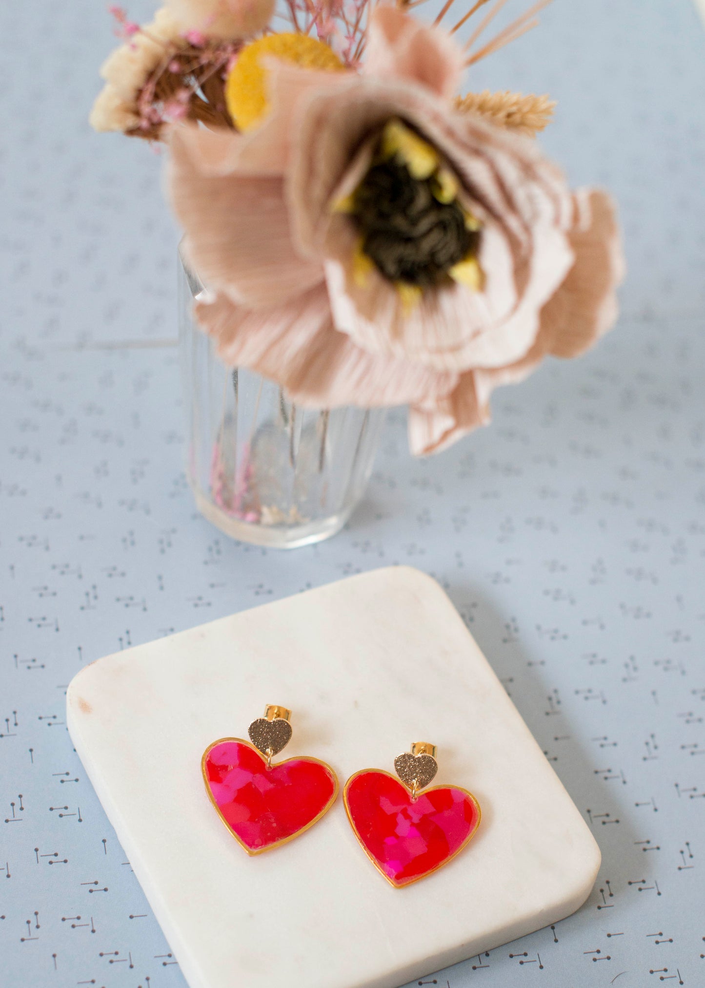 BIG HEART Earrings - Passion - Red and Fuchsia 