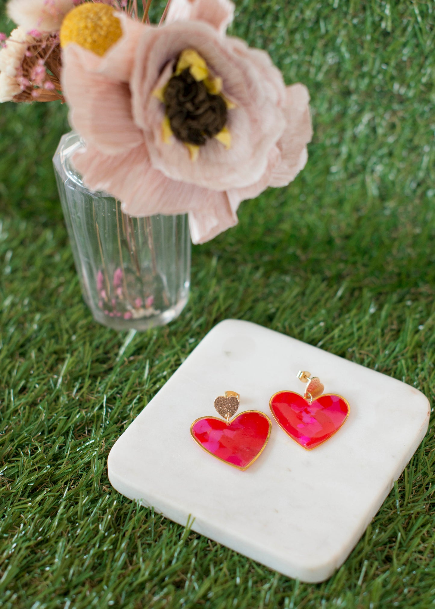 BIG HEART Earrings - Passion - Red and Fuchsia 